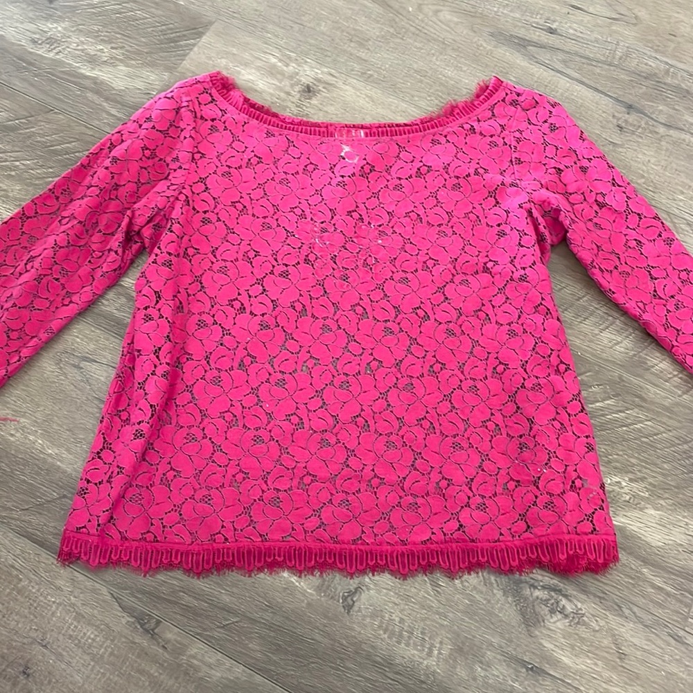 Raspberry sheer lace cropped top